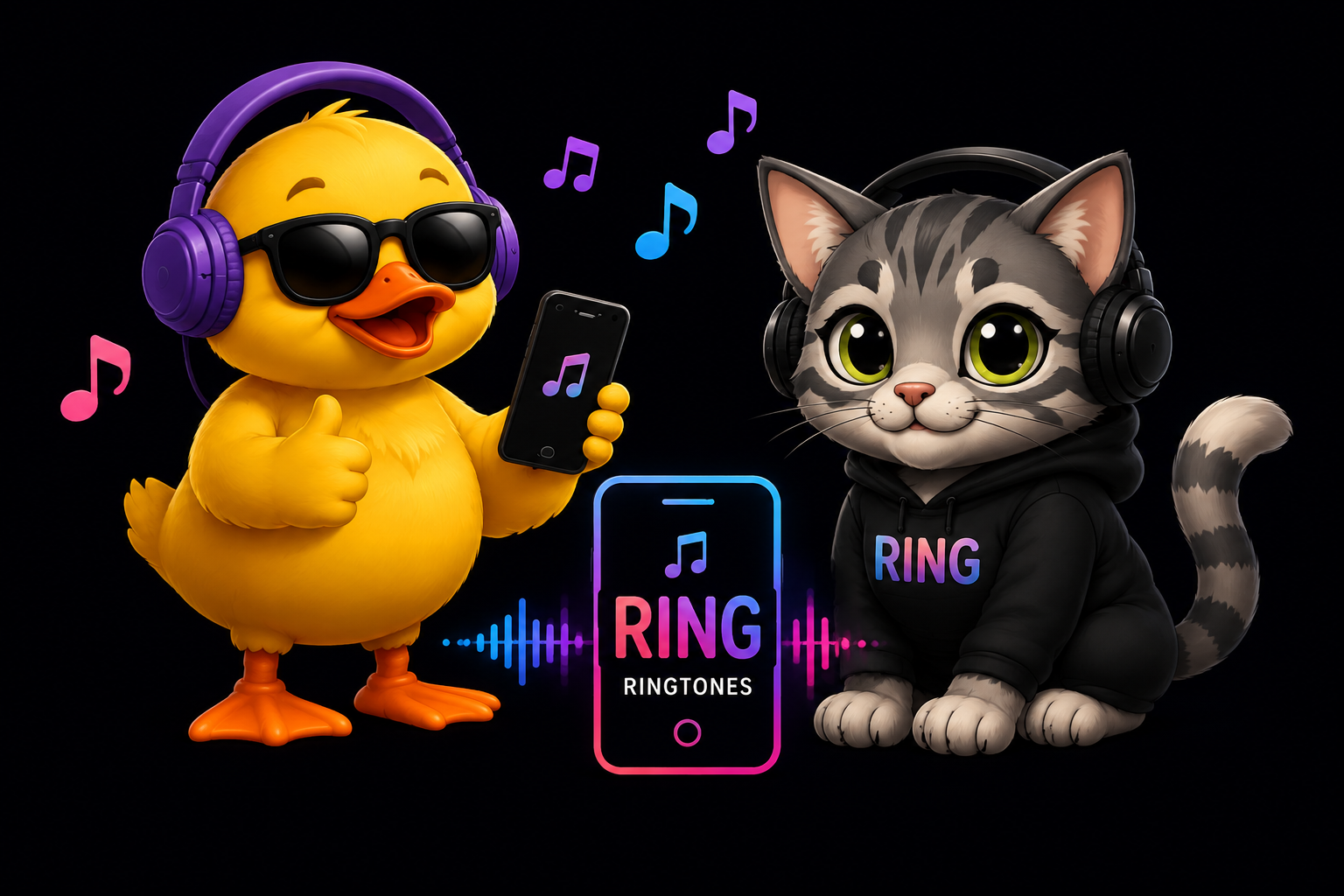 GetRingtones cat and duck mascots